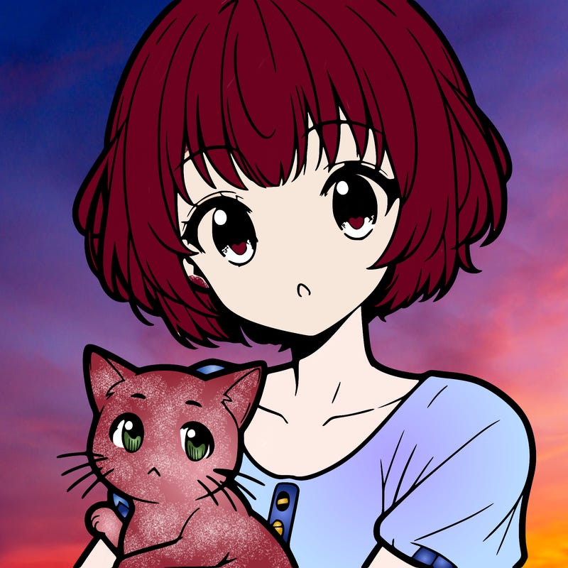 anime girl with short hair and a cat