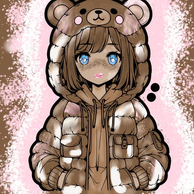 realistic anime girl in bear jacket