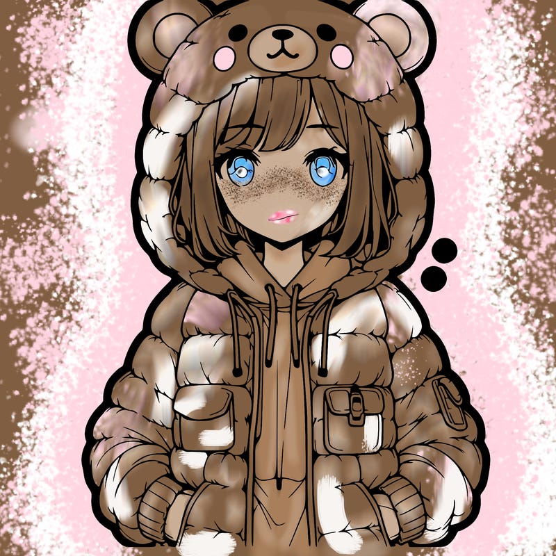 realistic anime girl in bear jacket