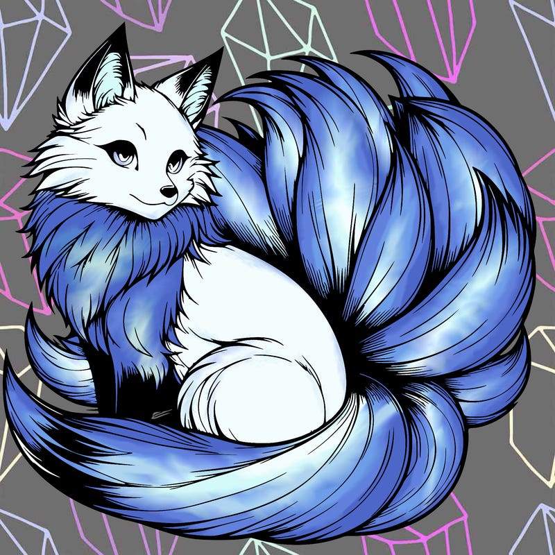 realistic detailed 9 tailed anime fox