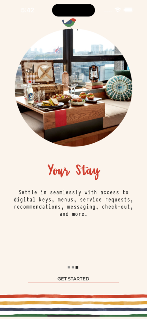 Treehouse Hotels - 엄선된 객실 피크닉과 숙박 관리 서비스를 특징으로 하는 트리하우스 호텔 앱 환영 화면.