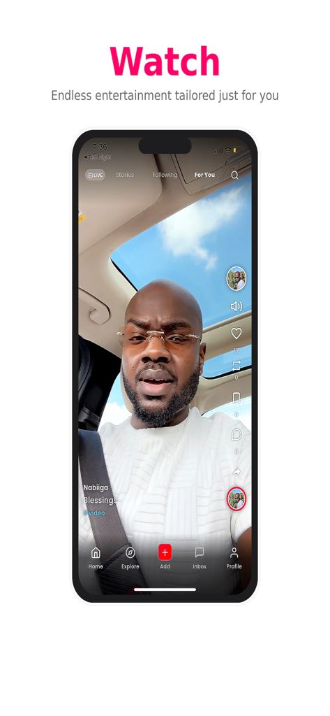 Interfaccia dell'app mobile KObedi che mostra un feed video personalizzato con un video di un creator in riproduzione nella sezione Per Te.