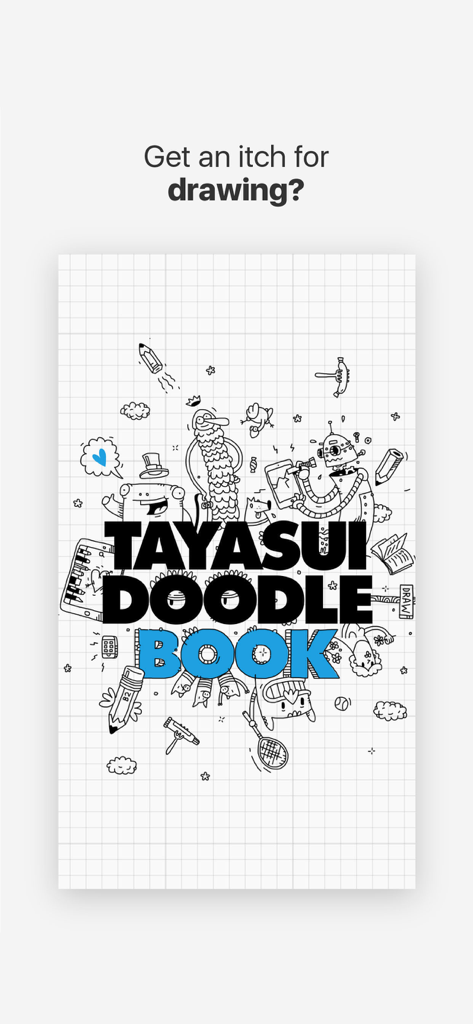 Tayasui Doodle Book - Scribble - Tayasui Doodle Book title screen with playful black and white sketches on grid paper