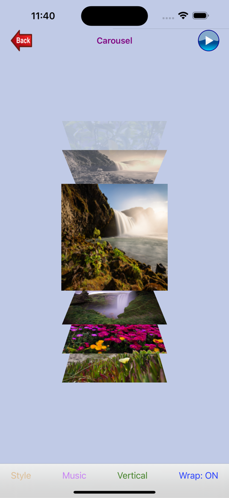 My-Photos - Vertical photo carousel showing landscapes in My-Photos app