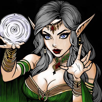 realistic scary beautiful elf sorceress casting spell