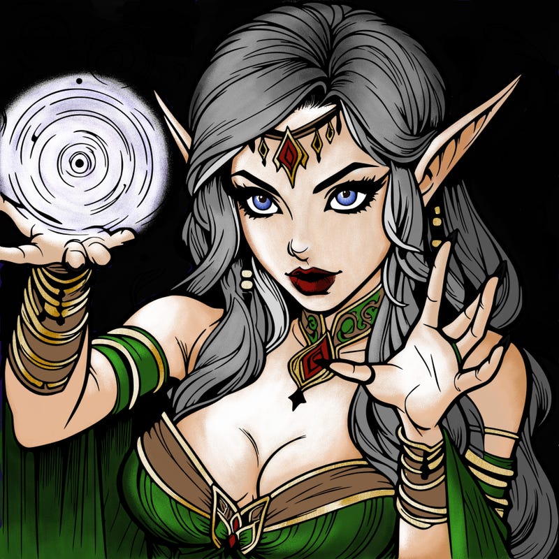 realistic scary beautiful elf sorceress casting spell