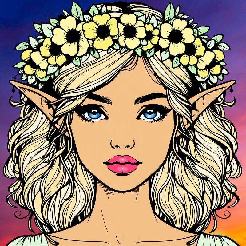 realistic female elf with flower crown