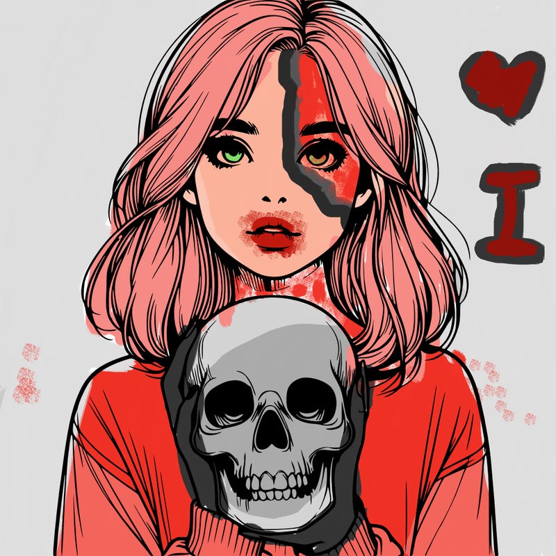 realistic girl holding a skull