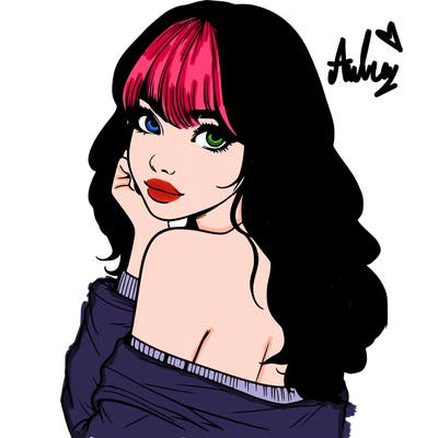 realistic girl with bangs looking over her shoulder