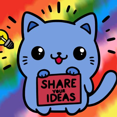 a cute cat saying share your ideas