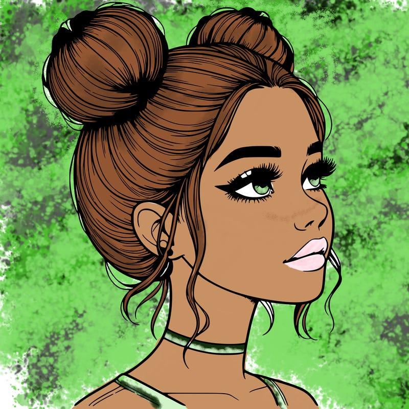 realistic girl with buns on the top of her head