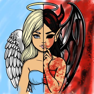 realistic angel half demon