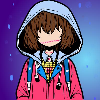 little anime girl in a raincoat her hair is covering her eyes she has a lighter