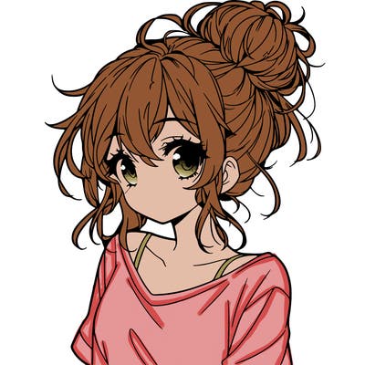 a beautiful anime girl with a messy bun
