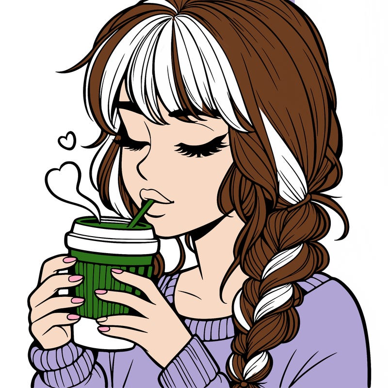 realistic girl drinking coffee