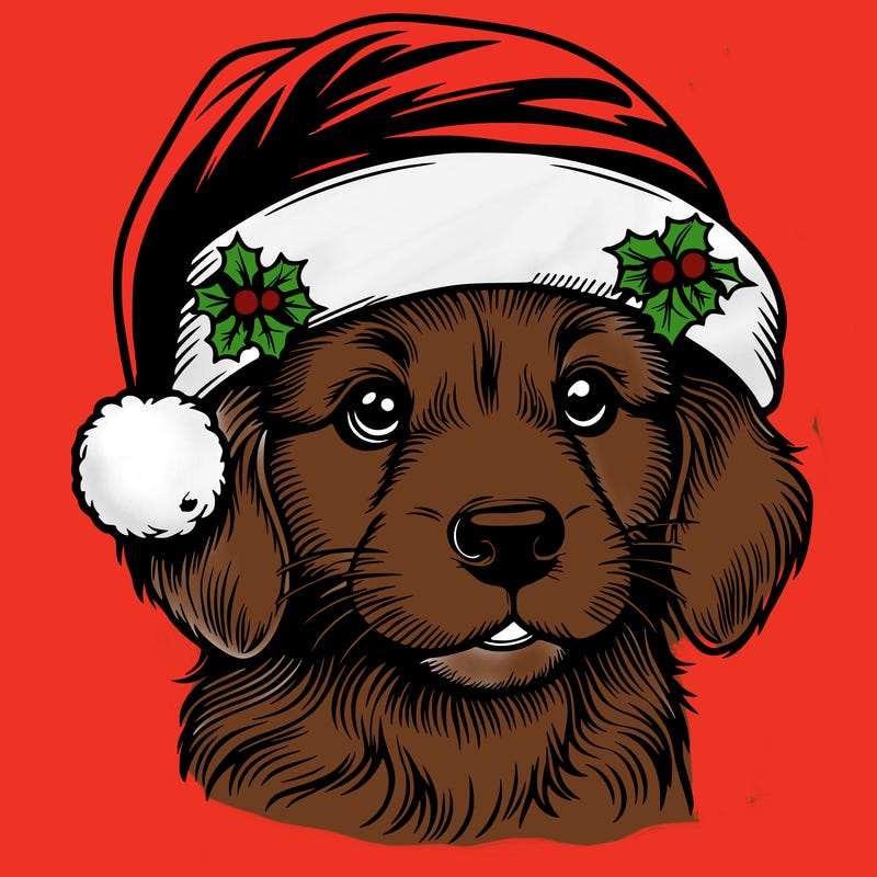 realistic dog wearing a santa hat