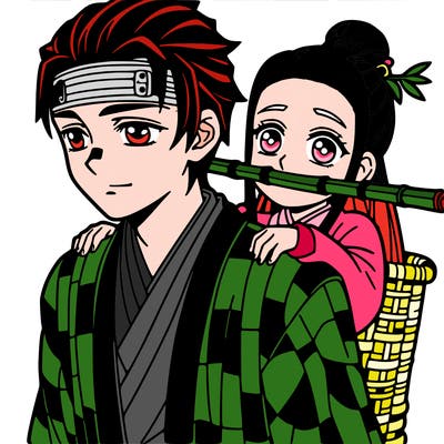 tanjro with nezuko on his back