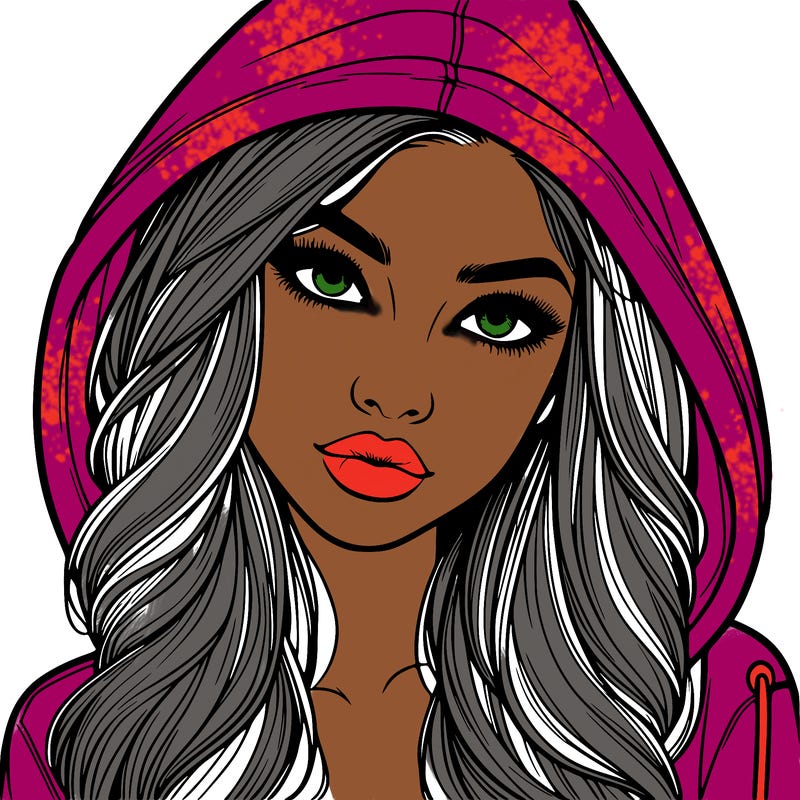 realistic beautiful girl with a hood on