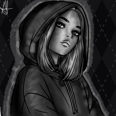 a realistic girl in a hoodie