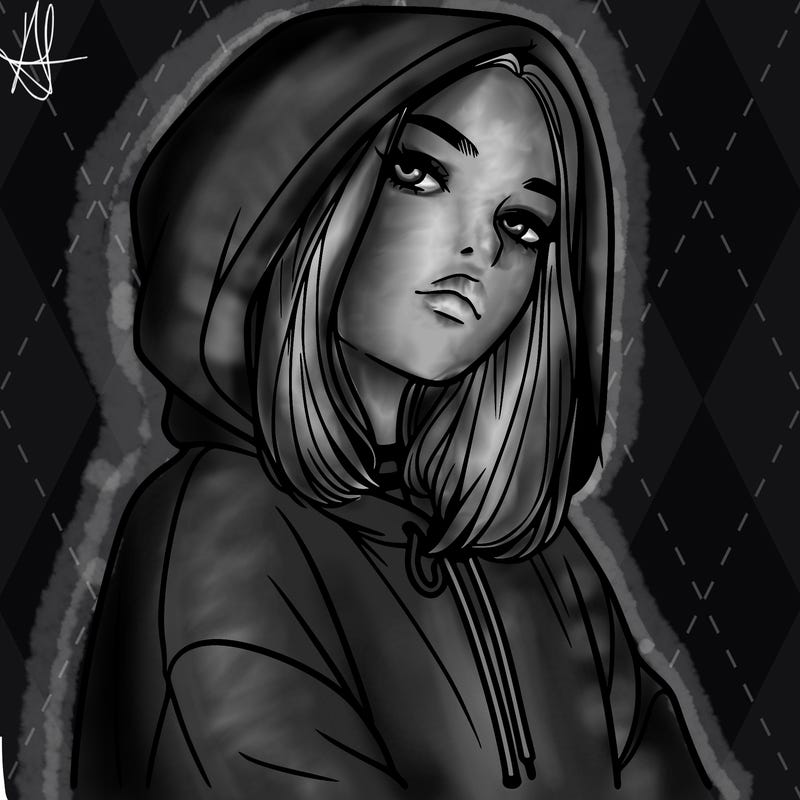 a realistic girl in a hoodie