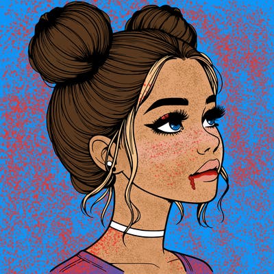 realistic girl with buns on the top of her head