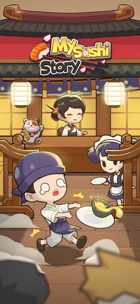 My Sushi Story - Simpatici personaggi dei cartoni animati e un impacciato impiegato in un ristorante giapponese dal gioco mobile My Sushi Story.