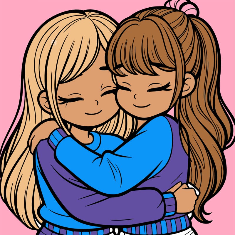 two girls hugging