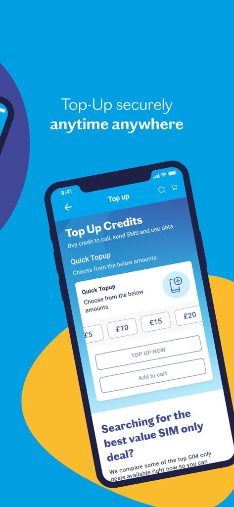 MyLebara mobile app screen showing options for quick and secure credit top-ups.