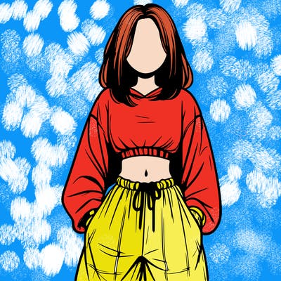 realistic girl faceless with baggy pants and a crop top