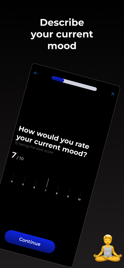 Una pantalla en la aplicación DearMe pidiendo al usuario que califique su estado de ánimo actual en una escala del uno al diez como parte de una carta a su yo futuro.