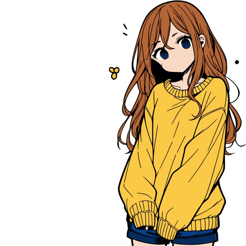manga teen girl  in a sweater and baggy pants