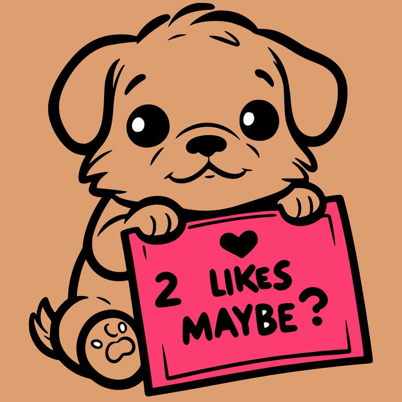 a puppy holding a sign that says 2 likes maybe?