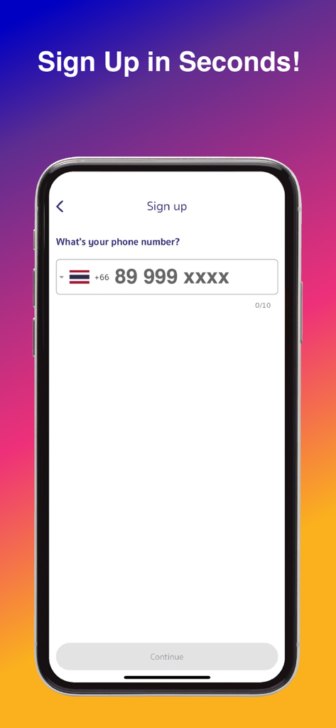 Villa Market - Villa Market App Anmeldebildschirm mit Feld zur Registrierung der Telefonnummer