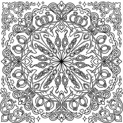 Dive into the beauty of bridal elegance with this exquisite Wedding Earrings Mandala coloring page. Featuring symmetrical patterns of delicate earrings and wedding motifs, it's a perfect blend of creativity and celebration.