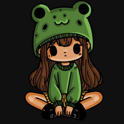 a girl wearing a frog hat and some frog socks