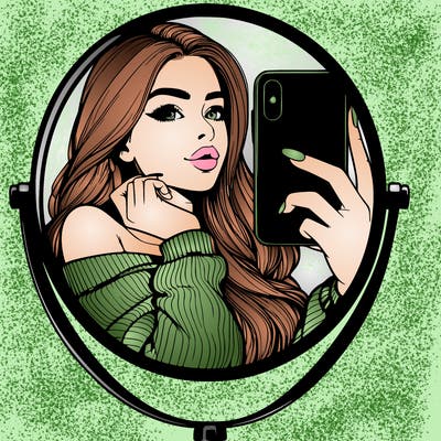 realistic girl taking mirror selfie beautiful