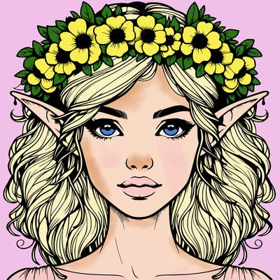 realistic female elf with flower crown