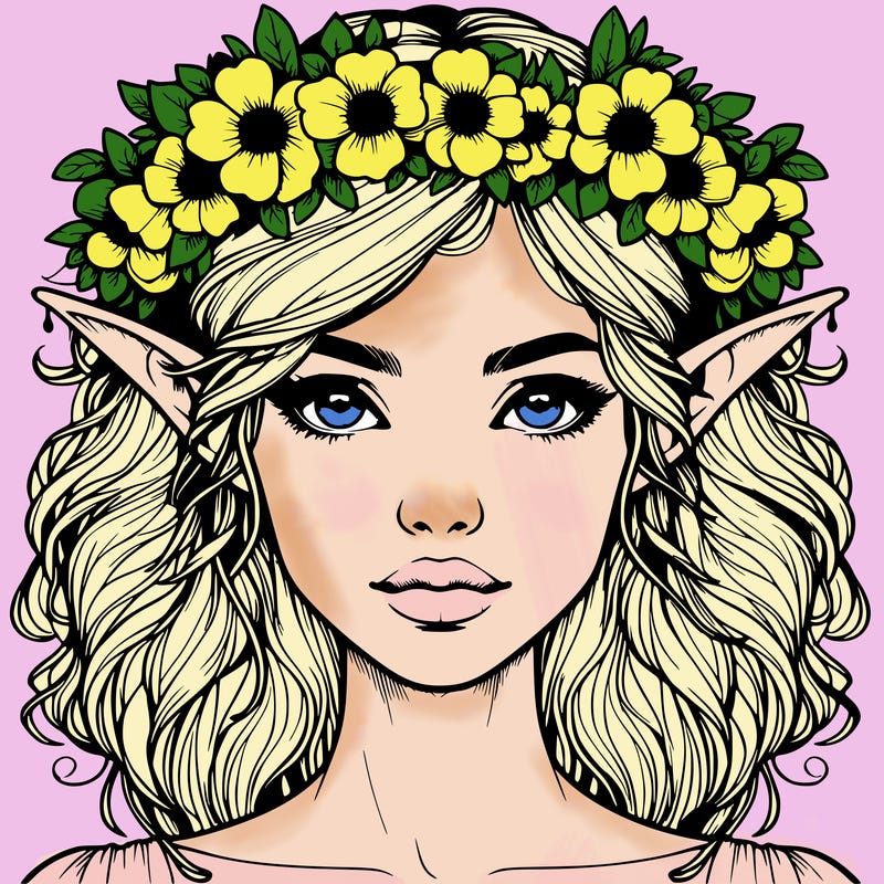 realistic female elf with flower crown