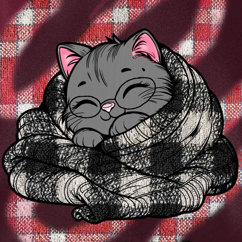 realistic cozy cat in a blanket