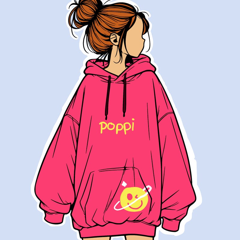 realistic girl with a oversized sweatshirt on and a bun