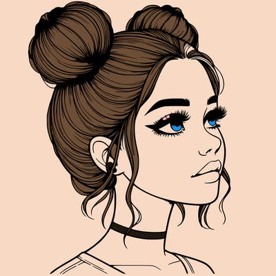 realistic girl with buns on the top of her head