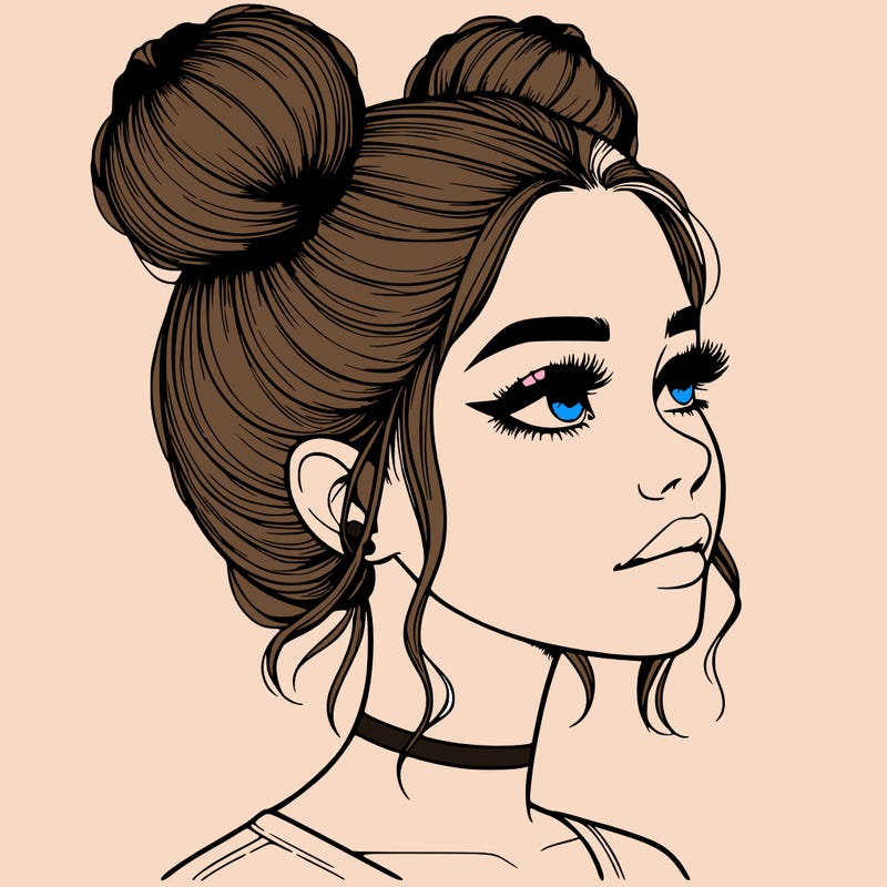 realistic girl with buns on the top of her head