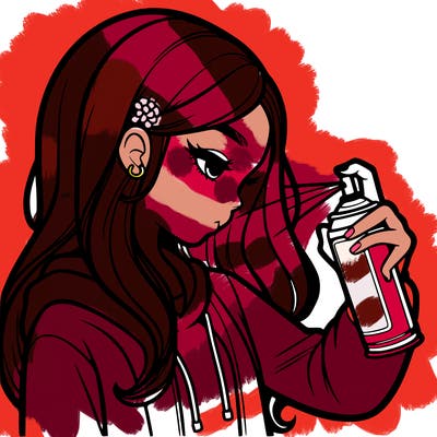 a realistic girl spray painting