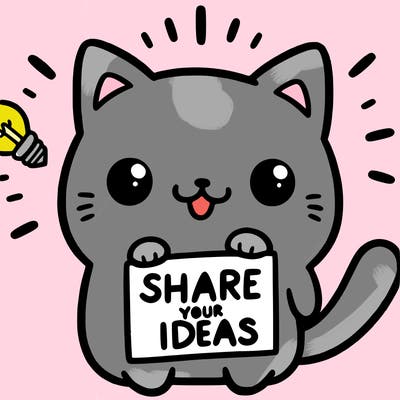 a cute cat saying share your ideas