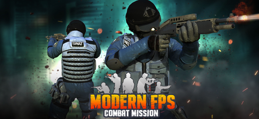 Modern Battlefield FPS Combat - Two SWAT soldiers in tactical gear aiming weapons in a combat zone