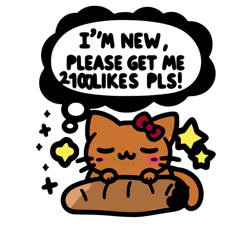 kitty taking a nap dream talking and saying "i'm new, please get me at least 10 likes pls!!"