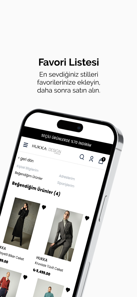 Hukka Design - Hukka Design app favorites list showing stylish and modest clothing items for women.