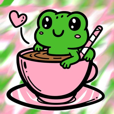 cute frog in a tea cup