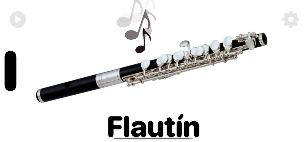 Instruments - Um instrumento musical piccolo com a palavra espanhola Flautín e notas musicais