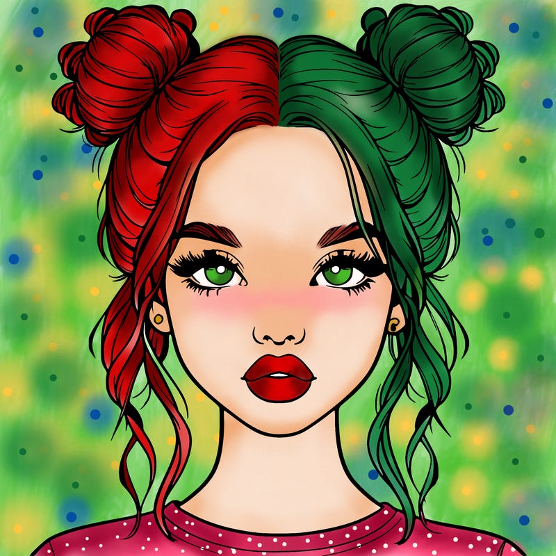 realistic girl with two buns in hair and lips